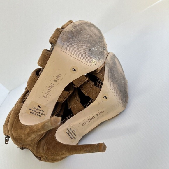 Gianni Bini Heels Boots Saleemah Womens size 7 Desert Brown Fringe open toe - Picture 8 of 9